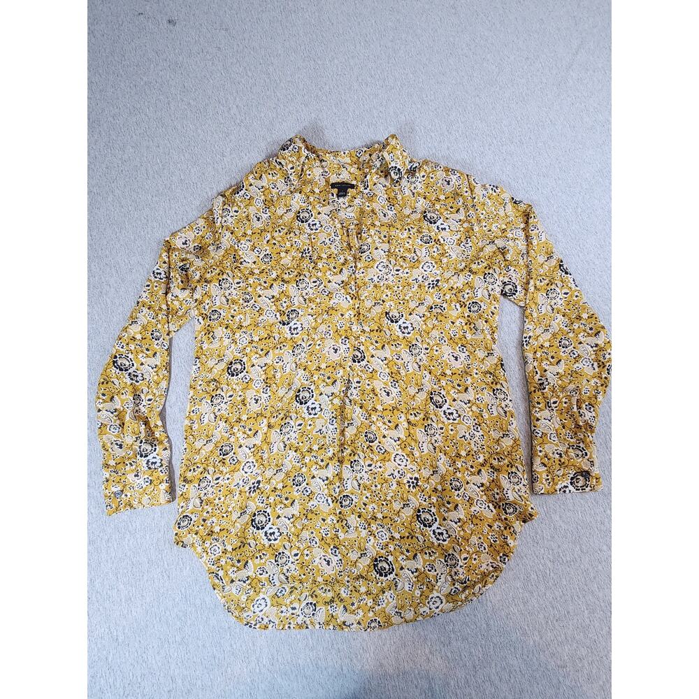 Ann Taylor Yellow Floral‎ Blouse Size Small Long Sleeve Split Neck Top Boho